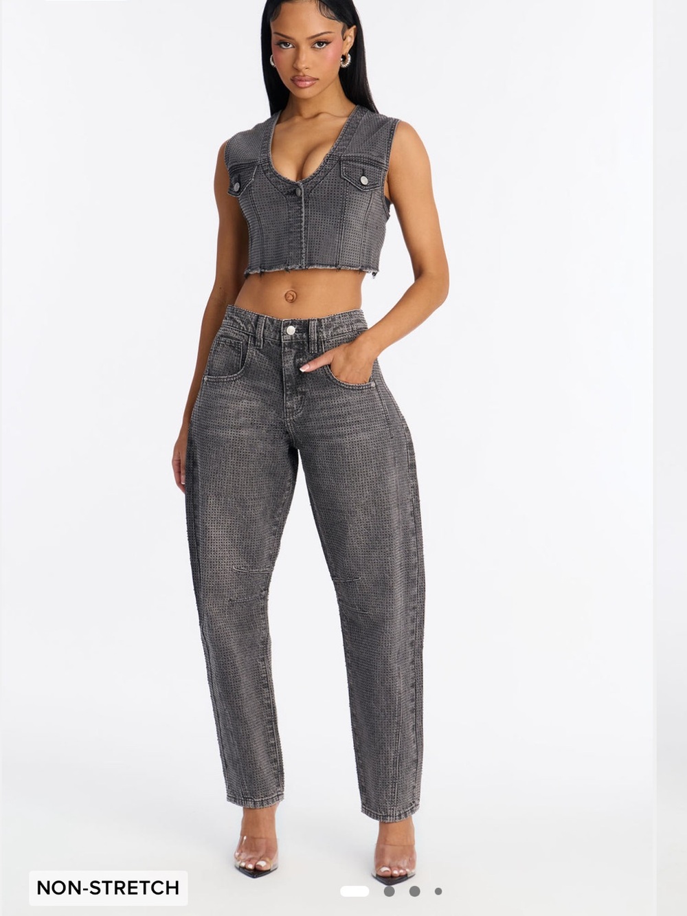 Fashion Nova Grey Razzle Dazzle Embellished Boyfriend Jeans
